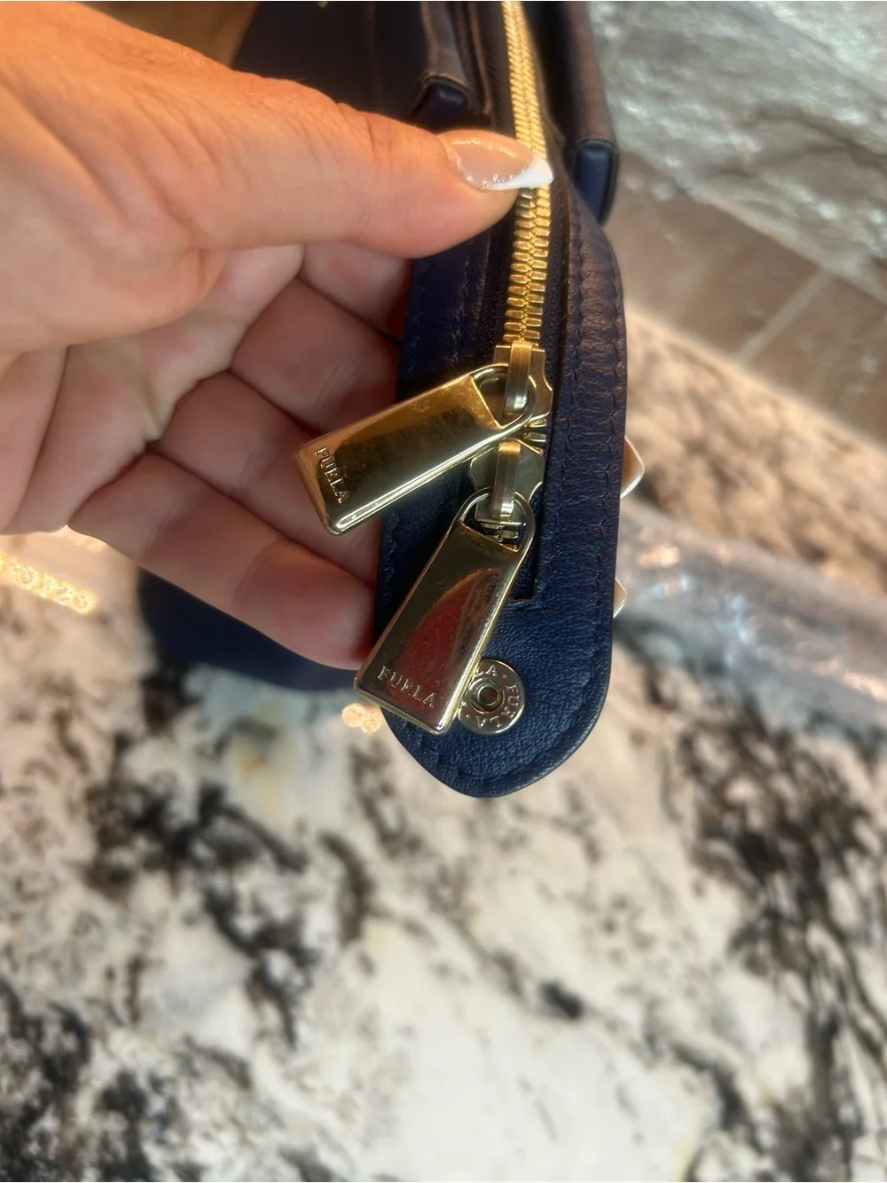Furla Navy Textured Leather 2 way bag NWOT